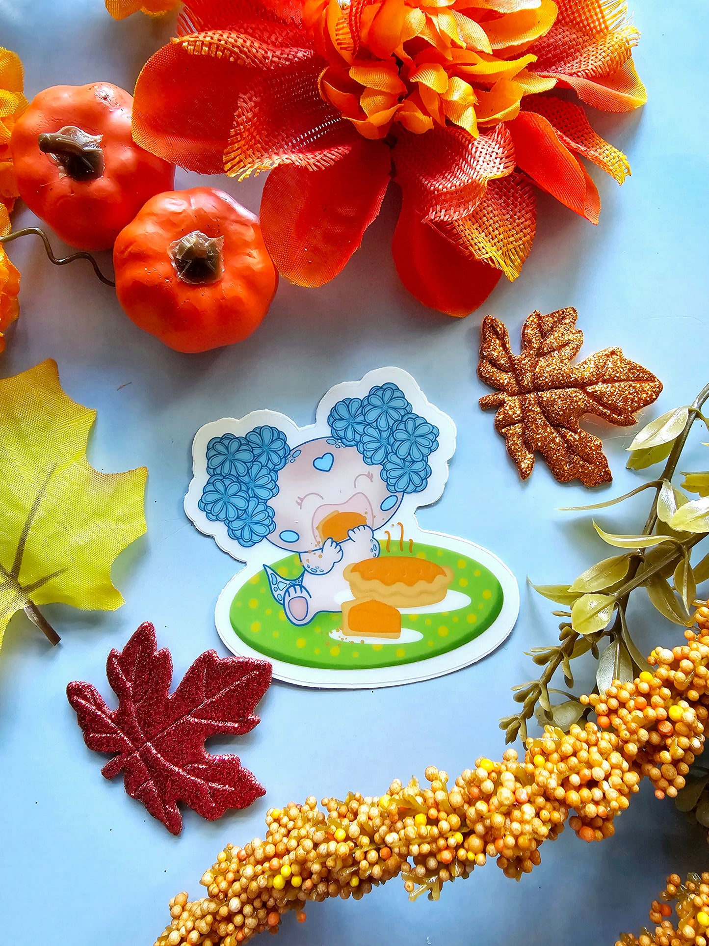 Blue eating pumpkin kawaii Sticker