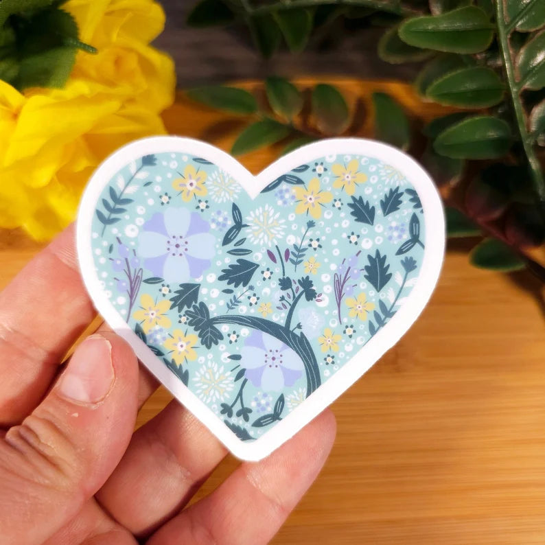 Blue heart Floral Sticker